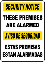 Bilingual These Premises Are Alarmed Sign