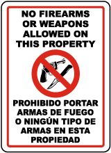 Bilingual No Firearms or Weapons Allowed Sign