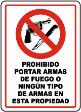 Spanish No Firearms or Weapons Sign