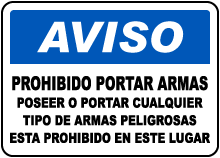 Spanish No Weapons Allowed on Premises Sign