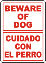 Bilingual Beware Of Dog Sign