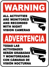 Bilingual Monitored By Night Vision Camera Sign