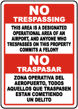 Bilingual Florida Airport No Trespassing Sign