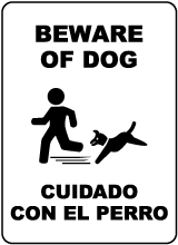 Bilingual Beware Of Dog Sign