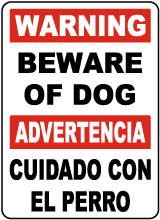 Bilingual Warning Beware Of Dog Sign