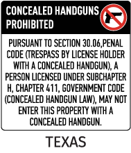 Texas 30.06 No Concealed Carry Floor Sign