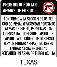 Spanish Texas 30.06 No Concealed Carry Floor Sign