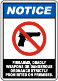 Firearms or Deadly Weapons Prohibited Sign