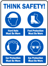 Think Safety PPE Must Be Worn Sign