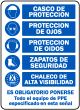 Spanish Required PPE Must Be Worn Sign