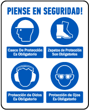 Spanish Think Safety PPE Must Be Worn Sign