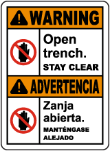Bilingual Warning Open Trench Stay Clear Sign