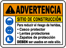 Spanish Warning Construction Site Risk of Injury Sign