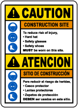 Bilingual Caution Construction Site Risk of Injury Sign