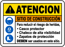 Spanish Caution Construction Site Risk of Injury Sign