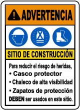 Spanish Warning Construction Site Risk of Injury Sign