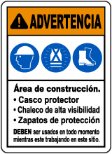 Spanish Warning Construction Area PPE Sign