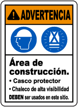 Spanish Warning Construction Area PPE Sign