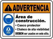 Spanish Warning Construction Area PPE Sign
