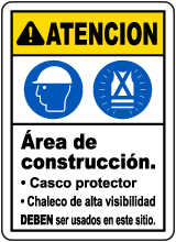 Spanish Caution Construction Area PPE Sign