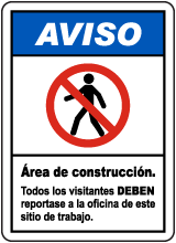 Spanish Notice All Visitors Must Report To Site Office Sign