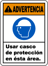 Spanish Warning Hard Hat Area Sign