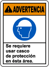 Spanish Warning Hard Hat Required In This Area Sign