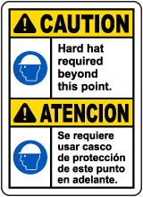 Bilingual Caution Hard Hat Required Beyond This Sign