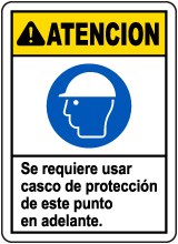 Spanish Caution Hard Hat Required Beyond This Sign