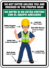 Bilingual Do Not Enter Without Proper PPE Sign