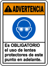 Spanish Warning Safety Glasses Required Sign