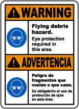 Bilingual Warning Flying Debris Hazard Eye Protection Sign