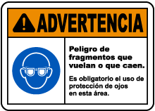 Spanish Warning Flying Debris Hazard Eye Protection Sign