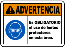 Spanish Warning Safety Glasses Required Sign