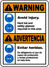 Bilingual Hard Hat and Safety Glasses Required Sign