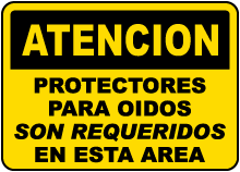 Spanish Caution Ear Protection Required In This Area Sign