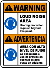Bilingual Loud Noise Hearing Protection Required Sign