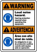 Bilingual Loud Noise Hearing Protection Required Sign