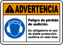 Spanish Double Hearing Protection Required Sign