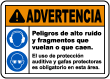Spanish Hearing and Eye Protection Must Be Worn Sign