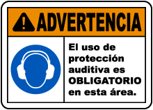 Spanish Hearing Protection Required In This Area Sign