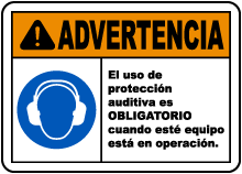 Spanish Warning Hearing Protection Must Be Worn Sign