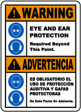 Bilingual Warning Eye & Ear Protection Required Sign