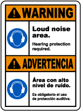 Bilingual Warning Hearing Protection Required Sign