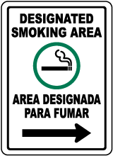 Designated Smoking Area with Right Arrow Sign