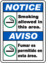 Bilingual Smoking Allowed in This Area Sign