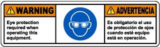Bilingual Eye Protection Required When Operating Label