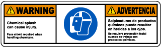Bilingual Chemical Splash Face Shield Required Label