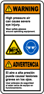 Bilingual Wear Safety Glasses Around Equipment Label