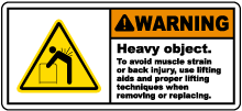 Heavy Object Use Lifting Aids Label